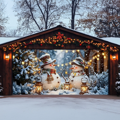 Shineful Garage Door Banner Decoration Twilight Snowman Lantern Festival
