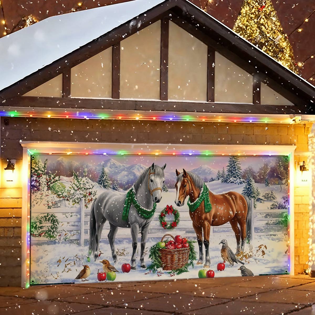 Shineful Garage Door Banner Decoration  Holiday Stable Elegance