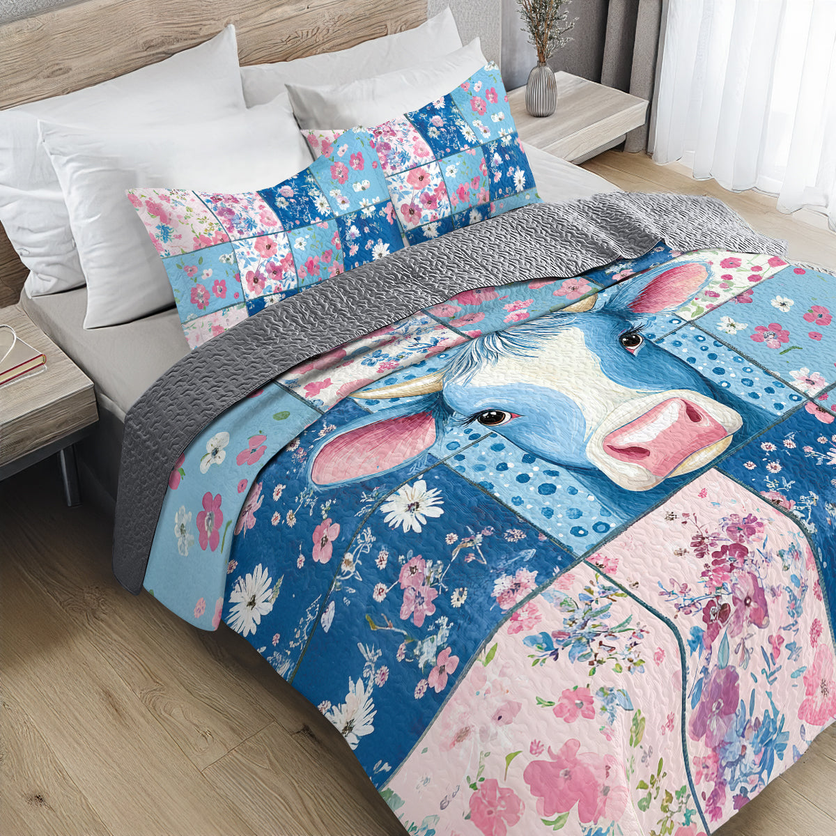 Shineful All Season Quilt 3-Piece Set - Blooming Cow Floral