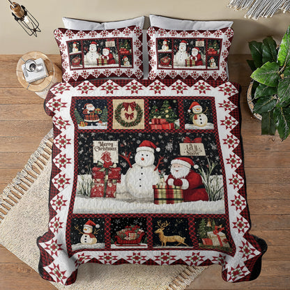 Shineful All Season Quilt 3-Piece Set Merry Christmas Patchwork