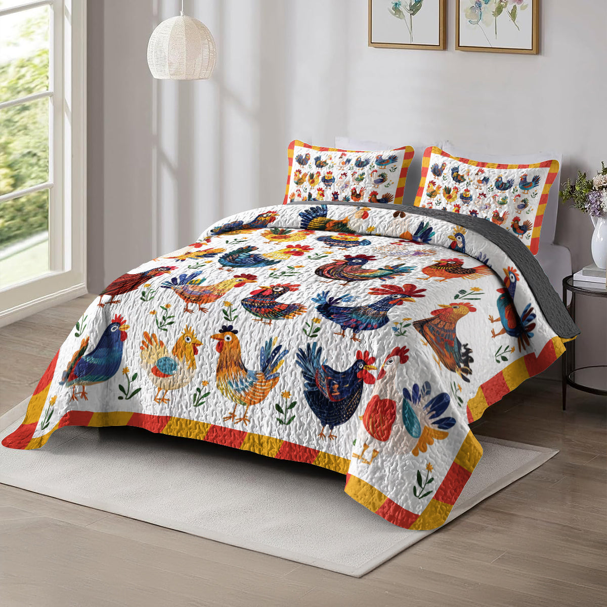 Shineful All Season Quilt 3-Piece Set Colorful Rooster
