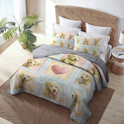 Shineful All Season Quilt 3-Piece Set - Golden Retriever Puppy Love