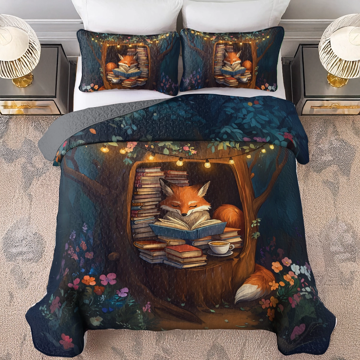 Shineful All Season Quilt 3-Piece Set - Reading Cozy Fox