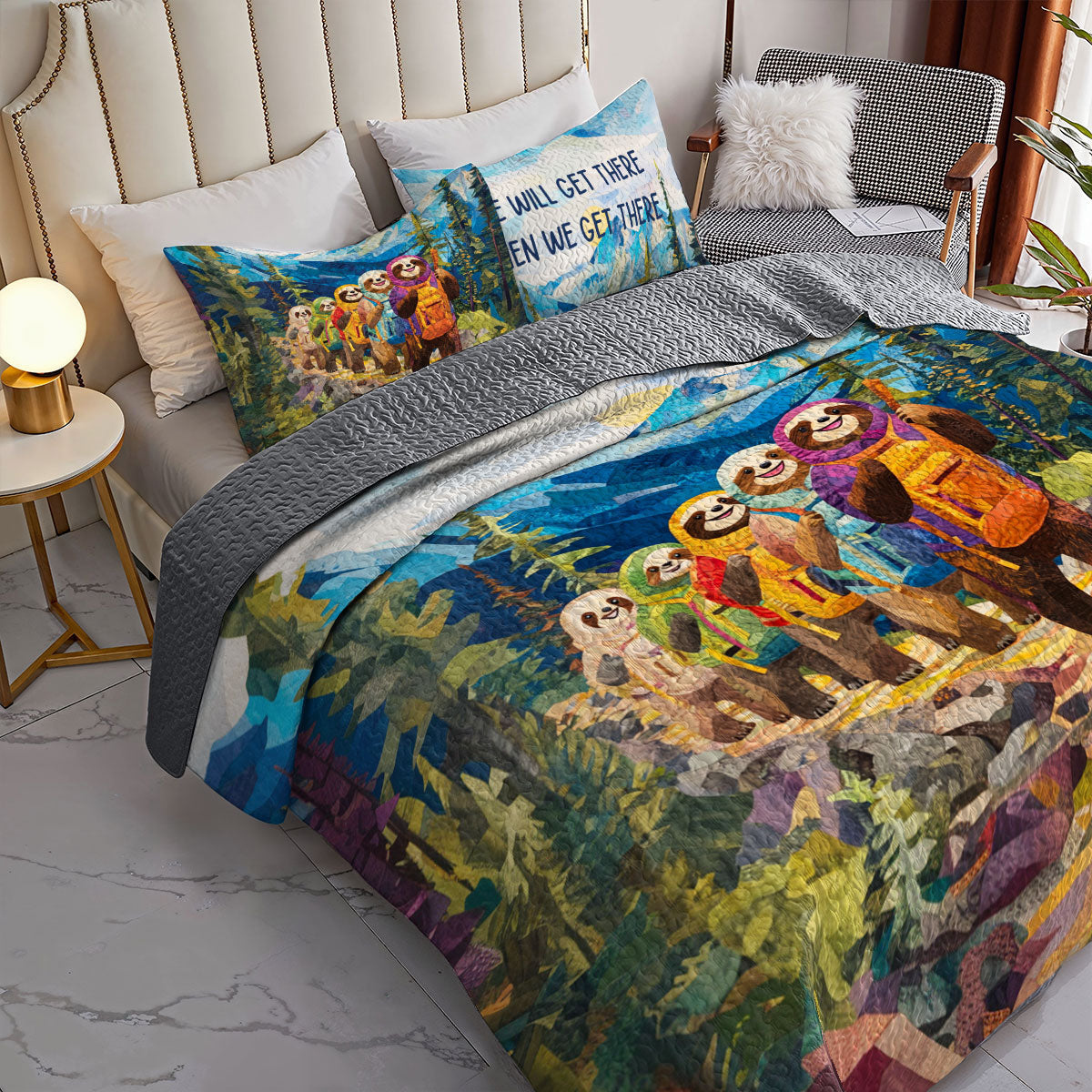 Shineful All Season Quilt 3-Piece Set Adventure Sloth Hiking
