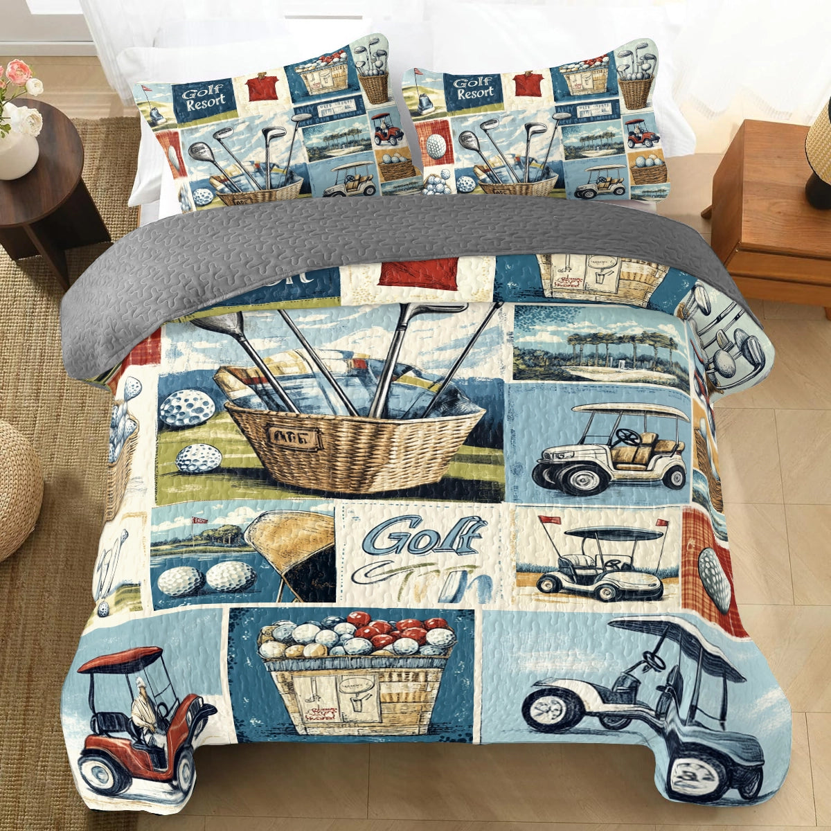 Shineful All Season Quilt 3-Piece Set Vintage Golf Dreams