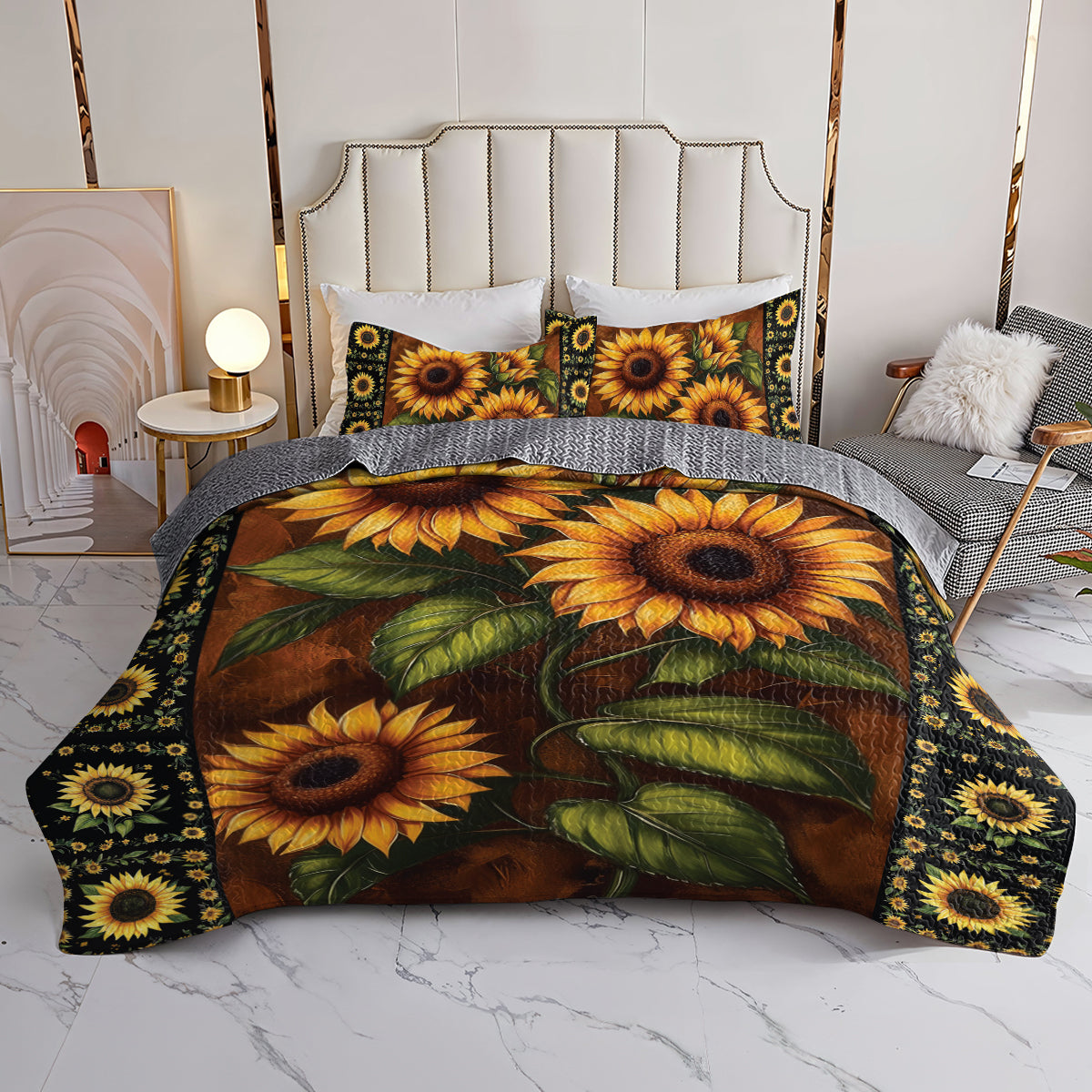 Shineful All Season Quilt 3-Piece Set Sunflower Garden v1