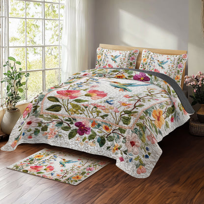 Shineful All Season Quilt 3-Piece Set Cottage Bloom Hummingbird