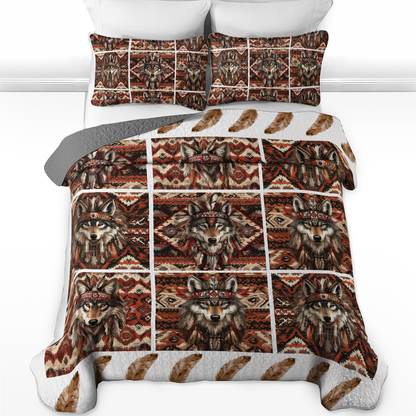 Shineful All Season Quilt 3-Piece Set - Native Wolf Pattern