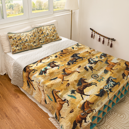 Shineful All Season Quilt 3-Piece Set Wild Mustang Spirits