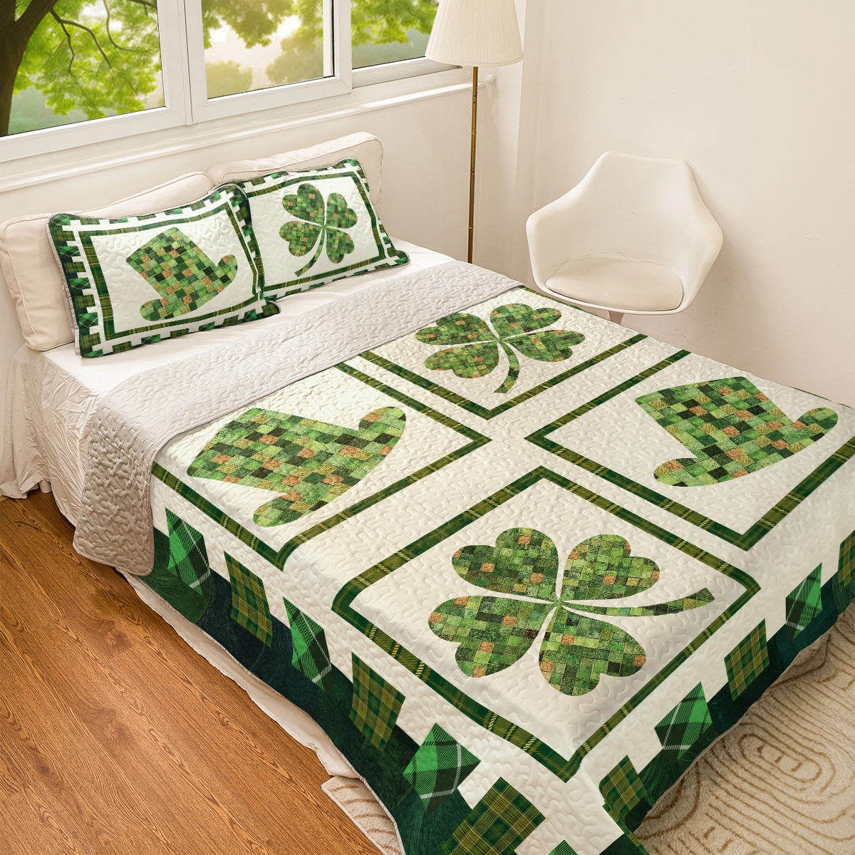 Shineful All Season Quilt 3-Piece Set - Irish Celtic Patchwork Leprechaun