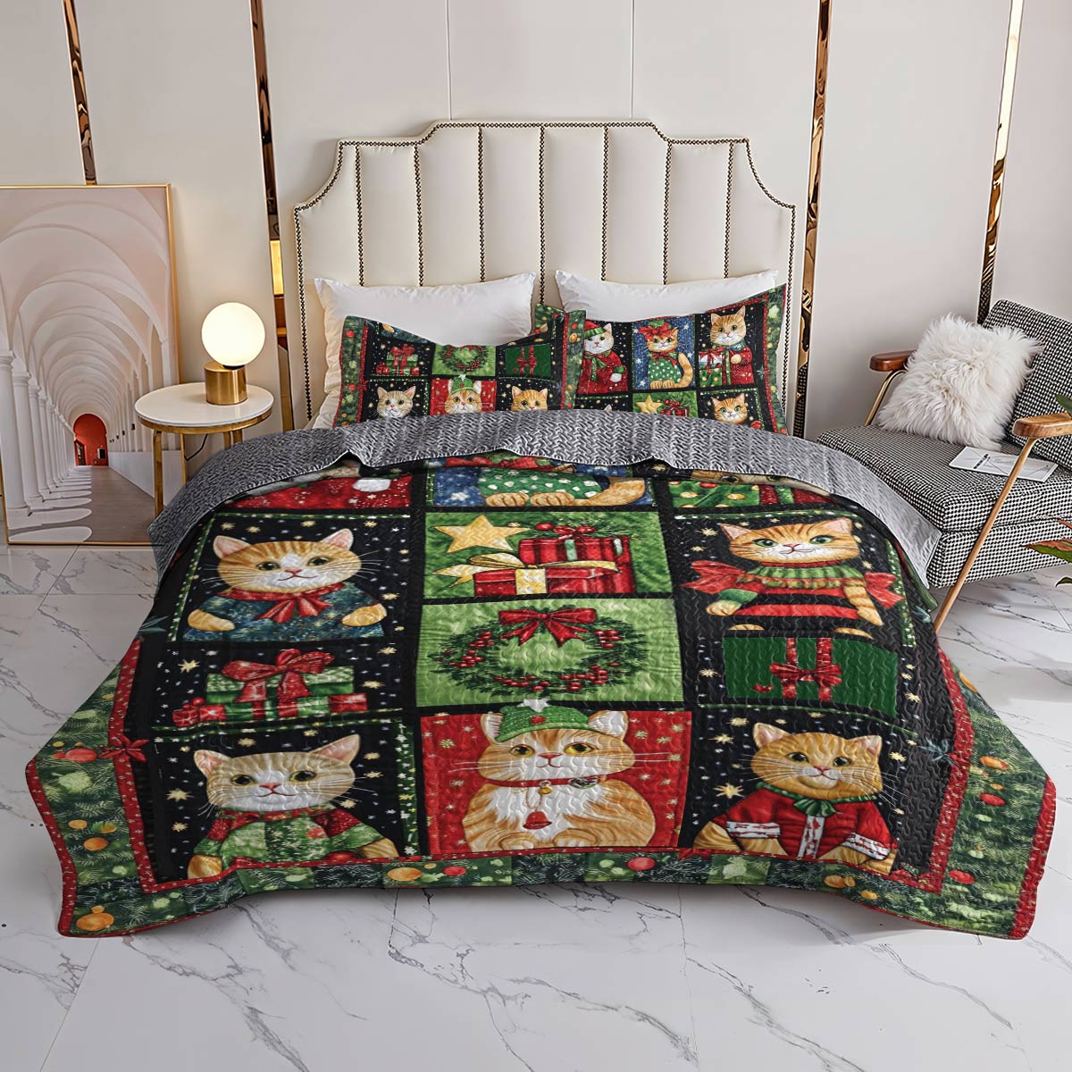 Shineful All Season Quilt 3-Piece Set Festive Cats