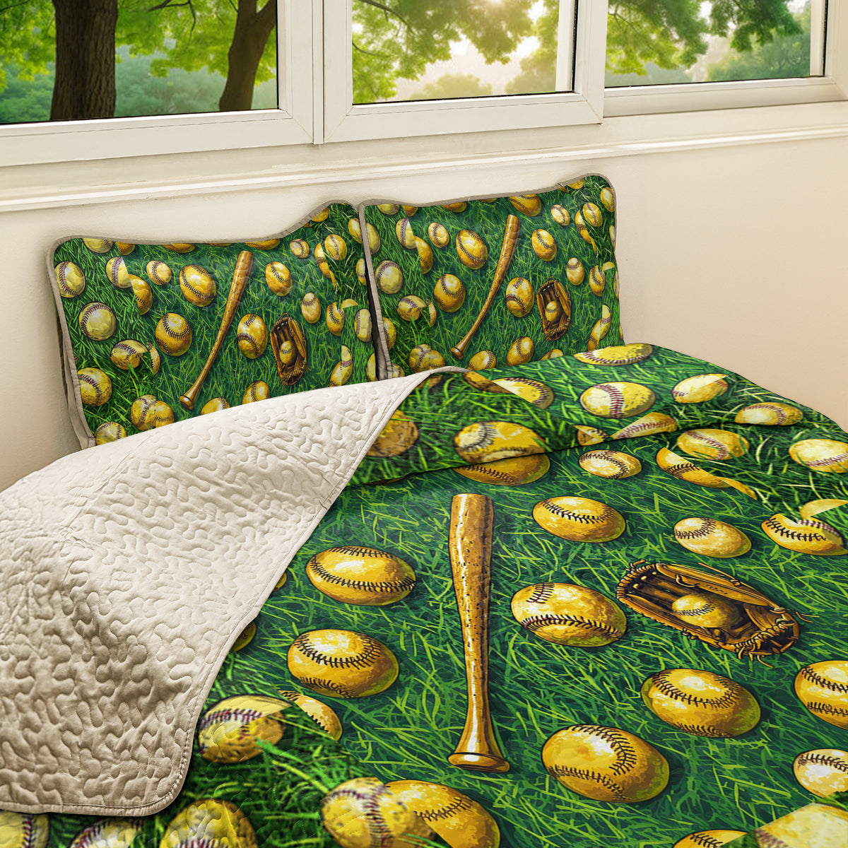 Shineful All Season Quilt 3-Piece Set Softball Fanatic