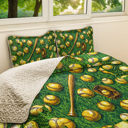 Shineful All Season Quilt 3-Piece Set Softball Fanatic