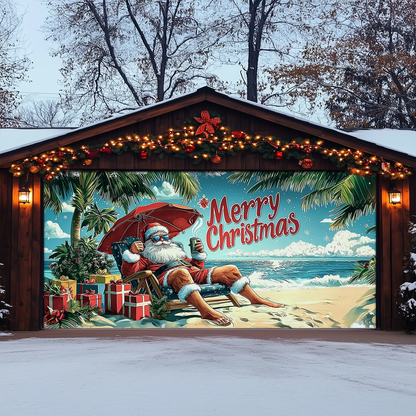 Shineful Garage Door Banner Decoration Seaside Relaxing Santa