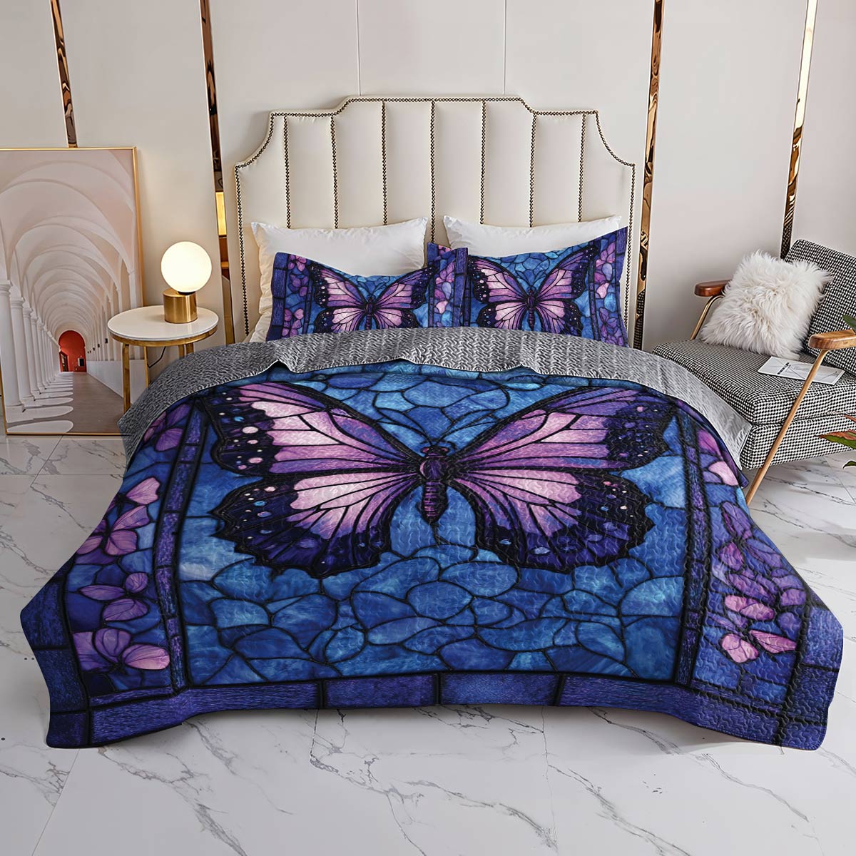 Shineful All Season Quilt 3-Piece Set Beautiful Butterfly