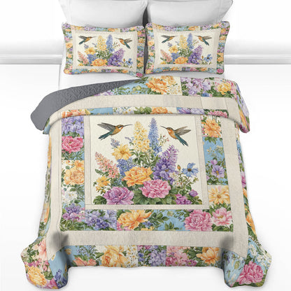 Shineful All Season Quilt 3-Piece Set Vintage Meadow Hummingbird