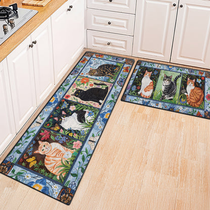 Shineful Ultra-Thin Non Skid Floor Mat, Kitchen Rugs Cat Floral Felines