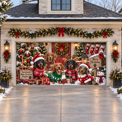Shineful Christmas Dachshund Family Garage Door Banner Decoration