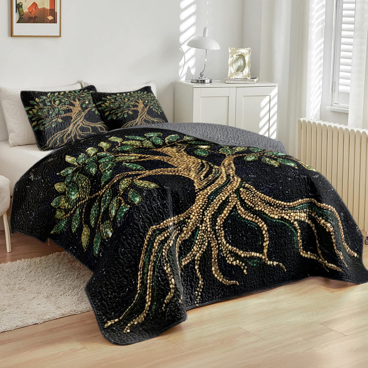 Shineful All Season Quilt 3-Piece Set Golden Tree of Life Luxury
