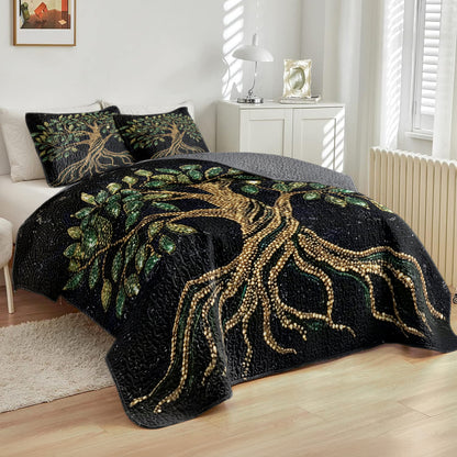 Shineful All Season Quilt 3-Piece Set Golden Tree of Life Luxury