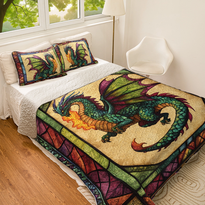 Shineful All Season Quilt 3-Piece Set - Mystic Flames Dragon