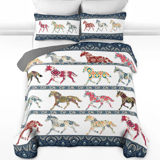 Shineful All Season Quilt 3-Piece Set Horse Galloping In Pattern