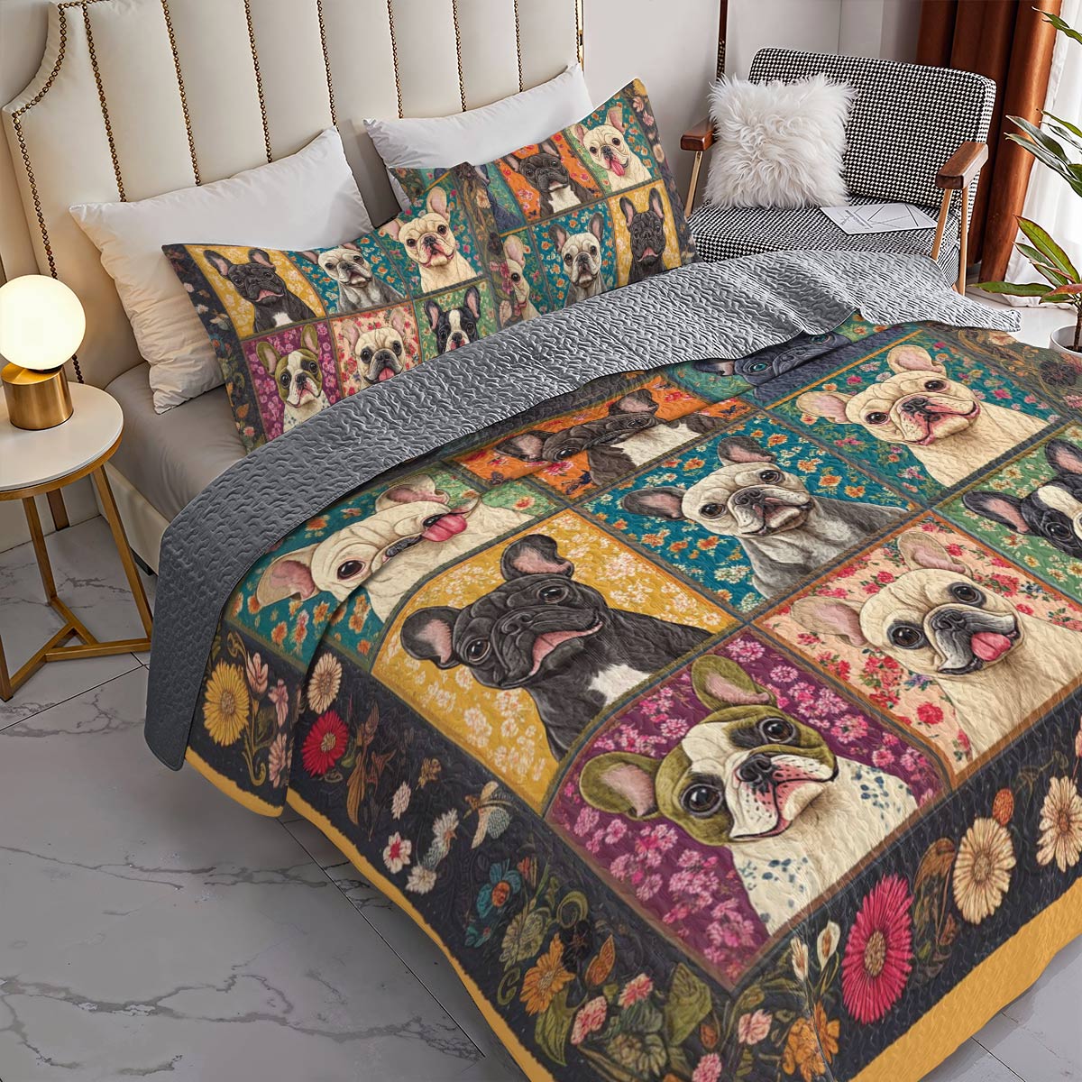 Shineful All Season Quilt 3-Piece Set Charming Bulldogs