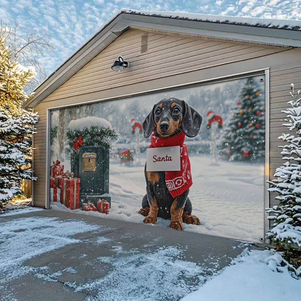 Shineful Garage Door Banner Decoration Dachshund Christmas Postmaster