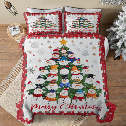 Shineful All Season Quilt 3-Piece Set Merry Christmas Snowmen