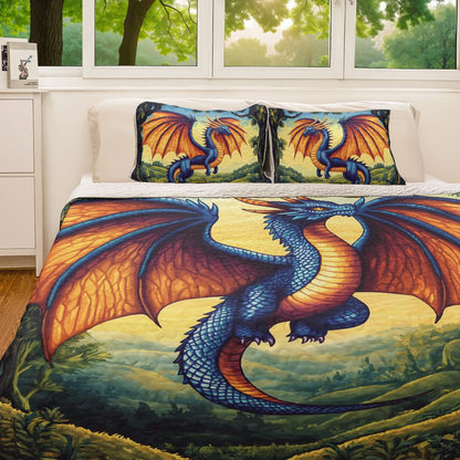 Shineful All Season Quilt 3-Piece Set - Mystical Blaze Dragon