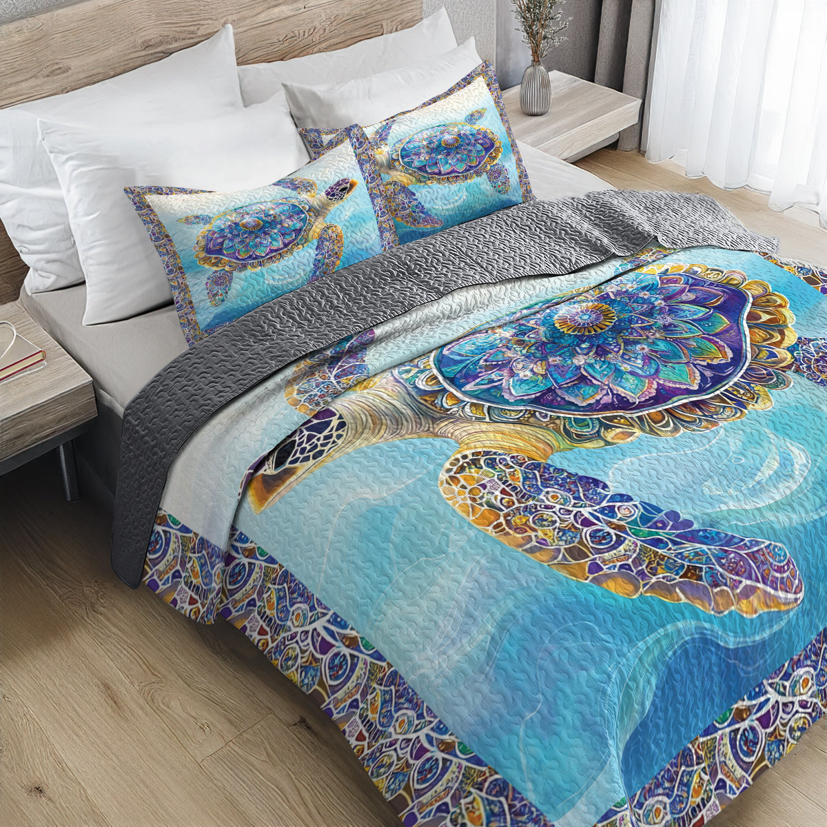 Shineful All Season Quilt 3 - Piece Set Mandala Turtle