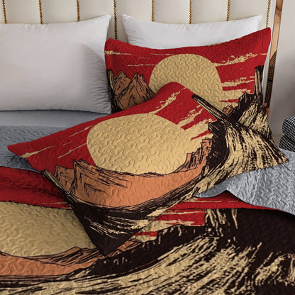 Shineful All Season Quilt 3-Piece Set Western Sunset Cowboy
