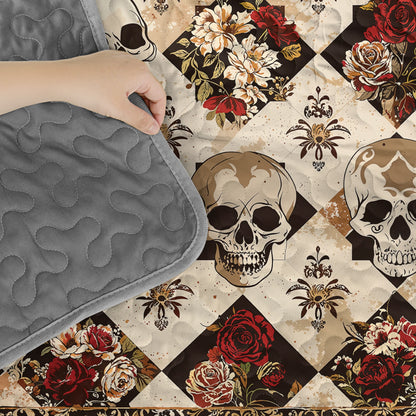 Shineful Quilt 3-Piece Set Elegent Skull Roses