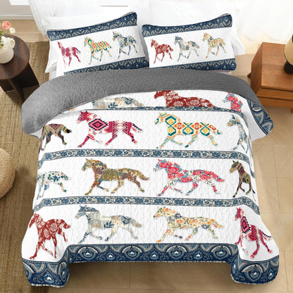 Shineful All Season Quilt 3-Piece Set Horse Galloping In Pattern