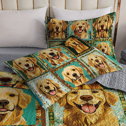 Shineful All Season Quilt 3-Piece Set - Radiant Golden Retriever Smiles
