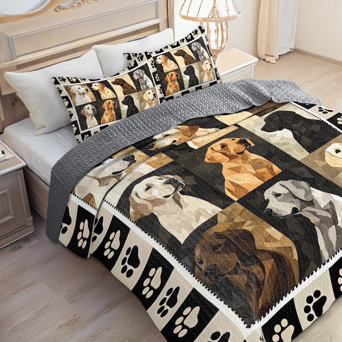 Shineful All Season Quilt 3-Piece Set Labrador Pawtrait Patchwork