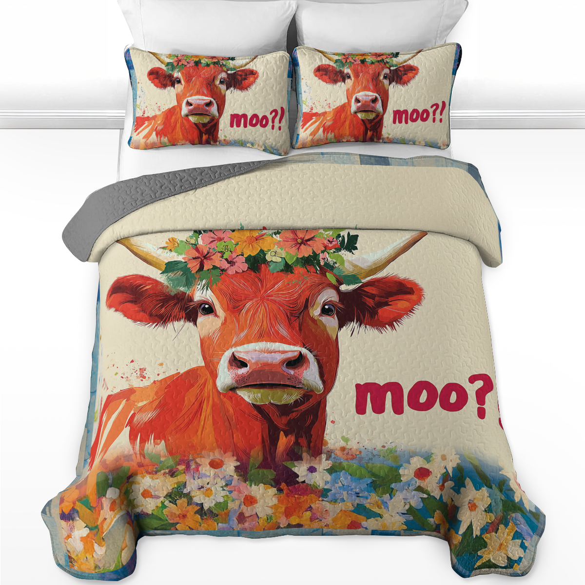 Shineful All Season Quilt 3-Piece Set - Moo-ment of Surprise Cow