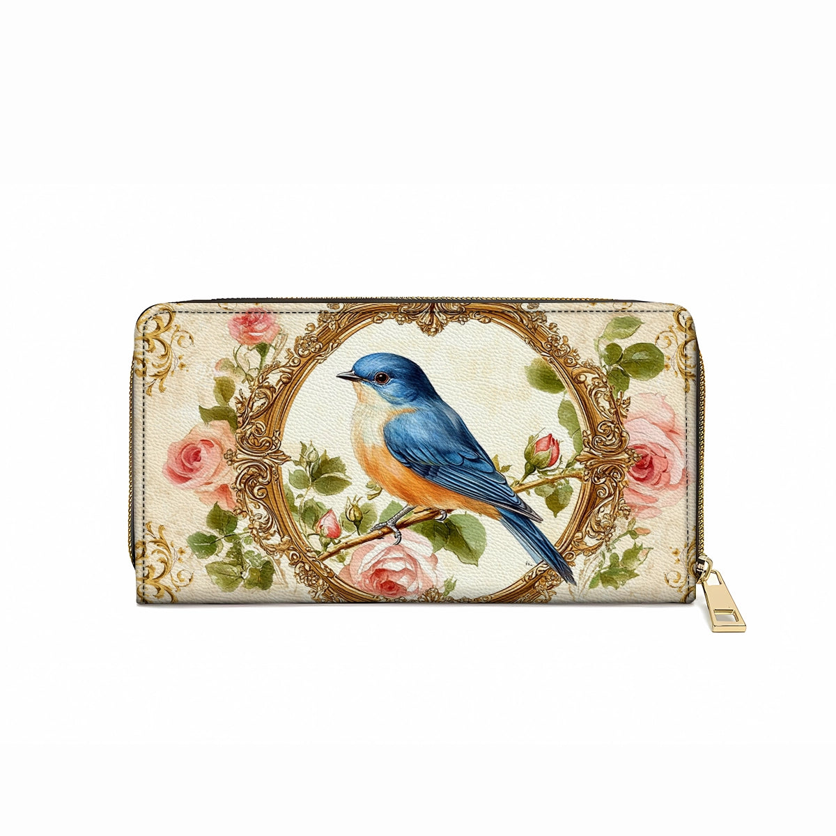 Shineful Leather Clutch Purse With Wristlet Strap Handle Royal Charm Bluebird