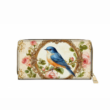 Shineful Leather Clutch Purse With Wristlet Strap Handle Royal Charm Bluebird