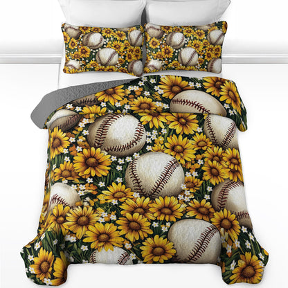 Shineful All Season Quilt 3-Piece Set Summertime Baseball