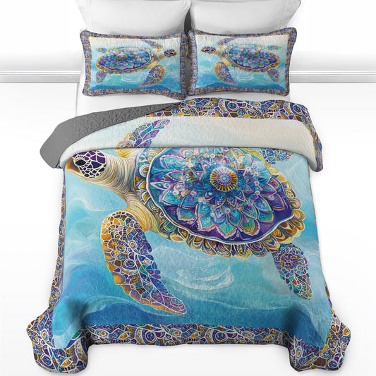 Shineful All Season Quilt 3 - Piece Set Mandala Turtle