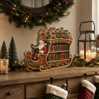 Shineful Santa Sleigh Bookshelf Custom Shape Wooden Block