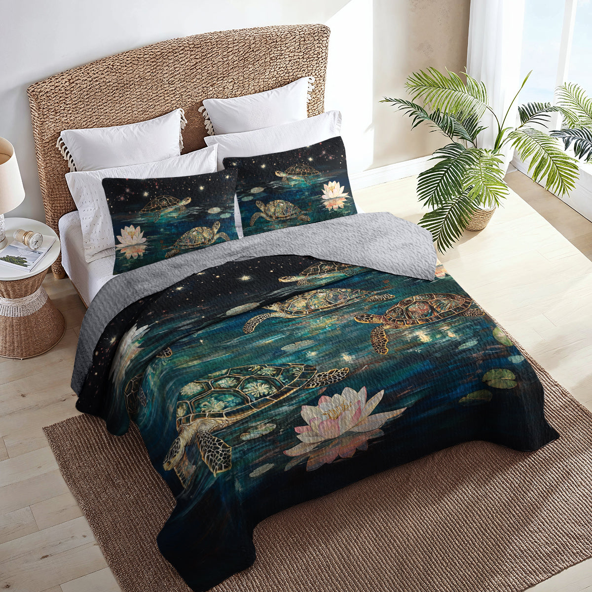Shineful All Season Quilt 3-Piece Set Starry Turtle Lagoon