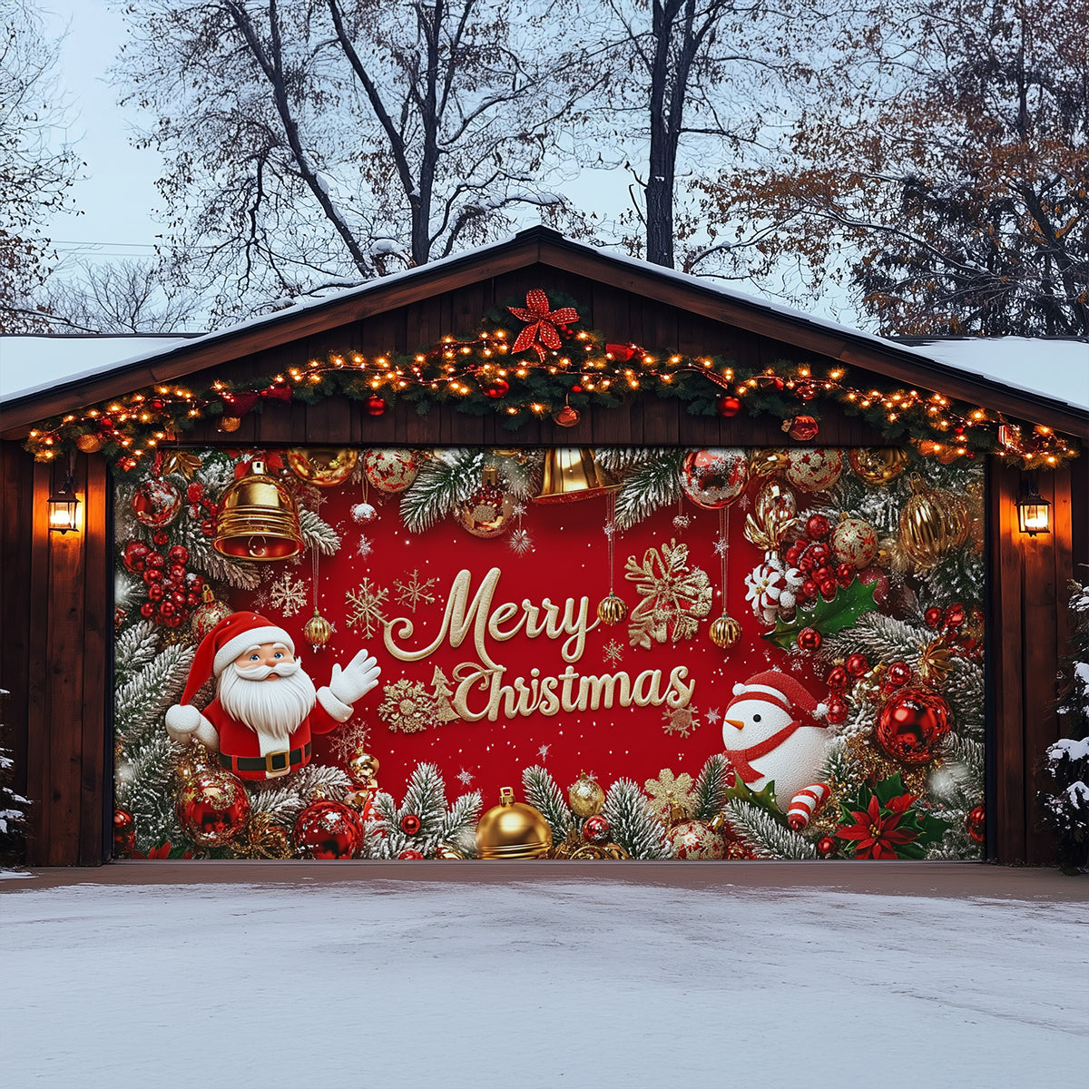 Shineful Garage Door Banner Decoration Festive Santa's Greeting