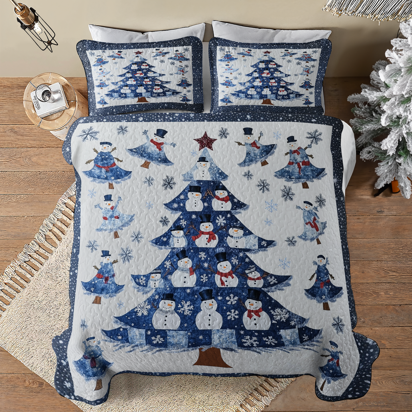 Shineful All Season Quilt 3-Piece Set Pretty Dancing Snowmen