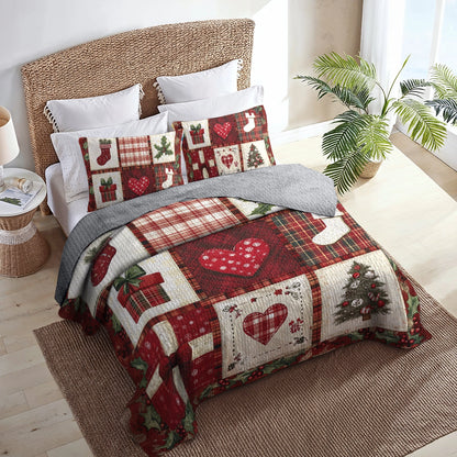 Shineful All Season Quilt 3-Piece Set Festive Heart Patchwork