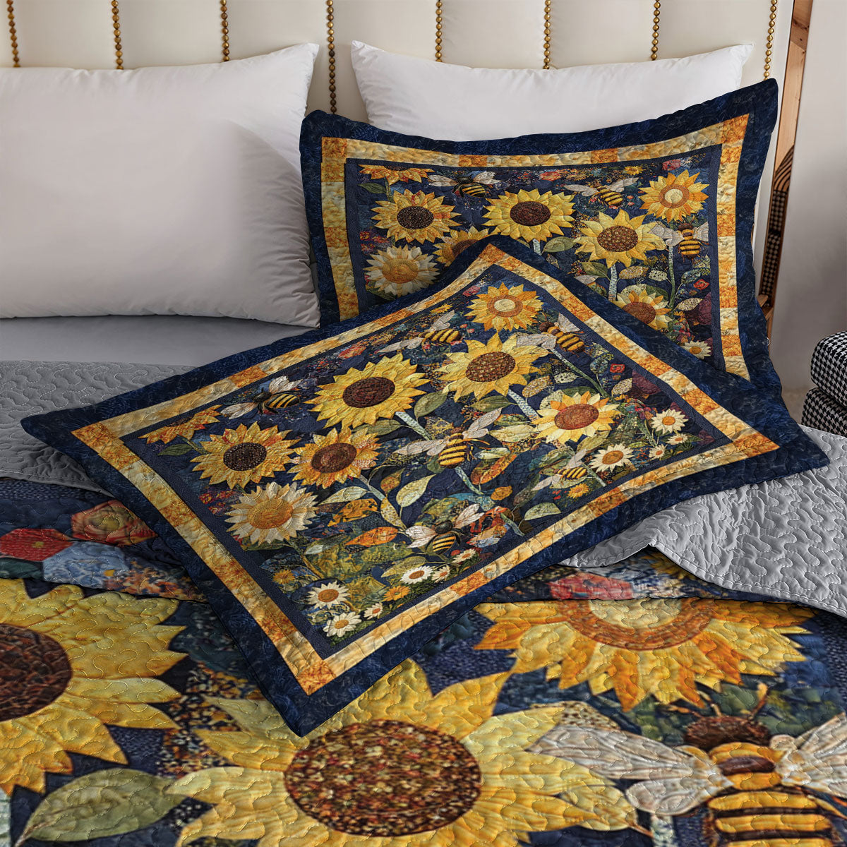 Shineful All Season Quilt 3-Piece Set Golden Sunflower Dream
