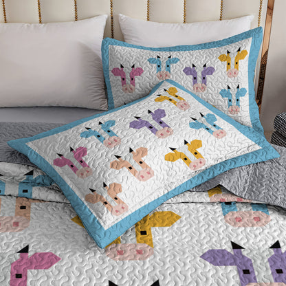 Shineful All Season Quilt 3-Piece Set Colorful Cow
