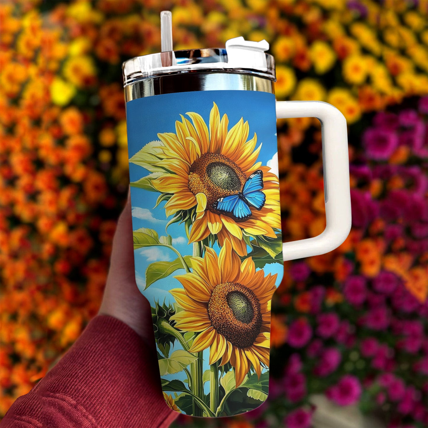 Shineful Tumbler Blue Butterfly Sunflower