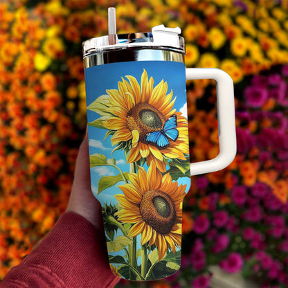 Shineful Tumbler Blue Butterfly Sunflower